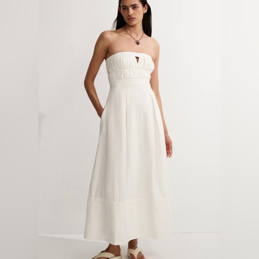 Shona Joy Akua Strapless Bustier Midi Dress - Coconut